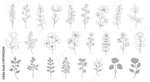 Bilde på lerret Minimalist hand drawn floral line art collection, 26 elegant botanical flower sk