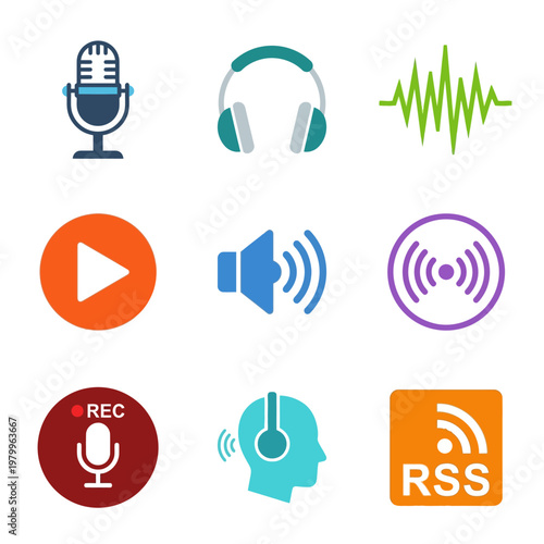Digital audio icons and symbols.