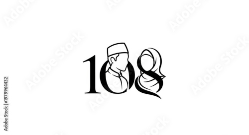 Illustration of a Muslim couple with the number 108, representing marriage and unity.