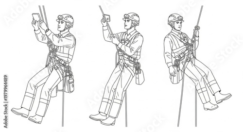 Illustration of a person rappelling down a cliff face.