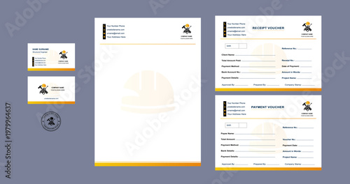 Professional Contractor Branding Kit with Stationery Design and Receipt Templates