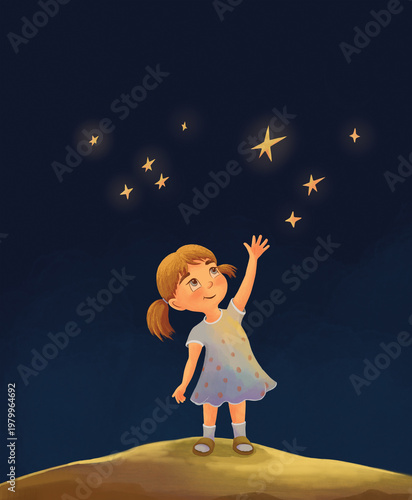 A little girl raised her hand to the stars