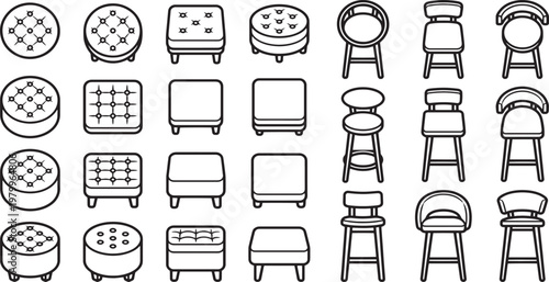 A collection of different chair style illustrated with minimalist geometric designs in graphic resource. 