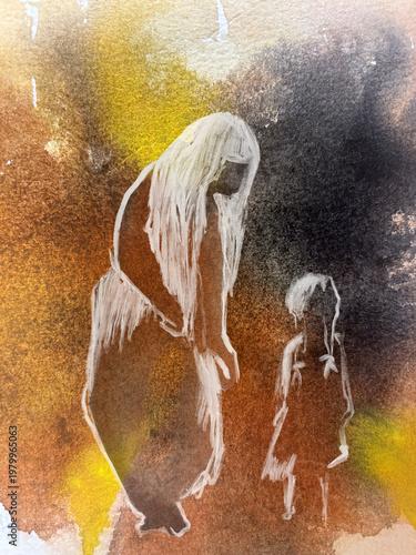 an old woman talking to a little girl
