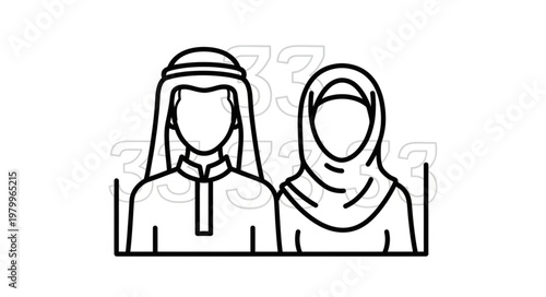 Illustration of an Arab couple in traditional attire, representing cultural identity.