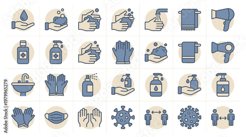 Modern Handwashing Instructional Infographic System Icons for Hygiene and Safety Protocols