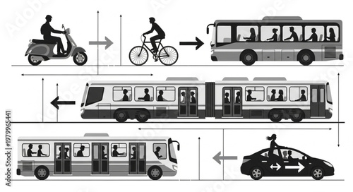 Illustration of different modes of transportation and their sizes.