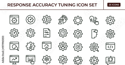 Response accuracy tuning outline icon set with performance optimization analytics monitoring configuration symbols for dashboards apps presentations web interface technology systems