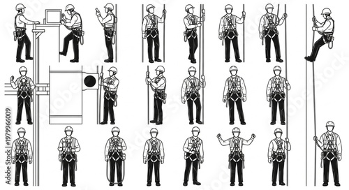 Illustrations of Safety Harnesses and Fall Protection Equipment.