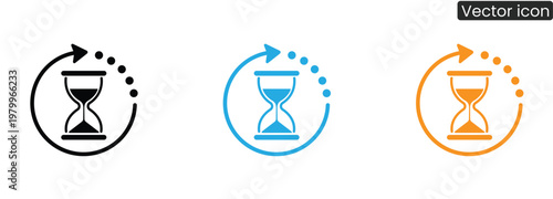 Vector icons of hourglasses with arrows on white background, symbolizing time, deadline, and urgency