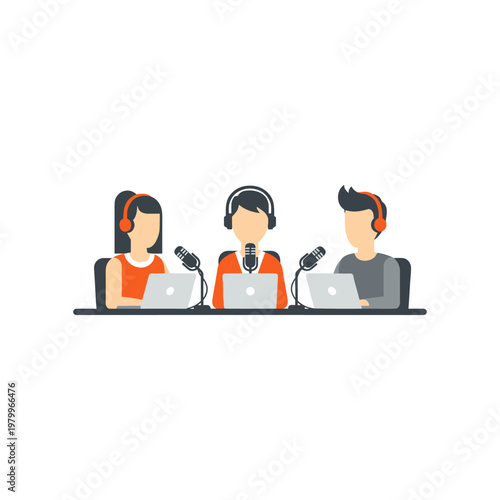 Three individuals participating in a virtual podcast or online discussion session