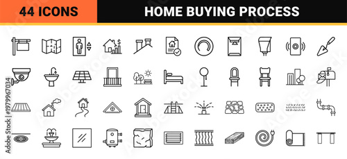 Minimalist real estate and property management line icon set for web and apps.