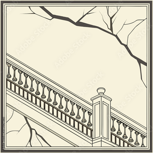 A stone railing with a decorative balustrade