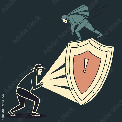 Thief trying to bypass shield with flashlight