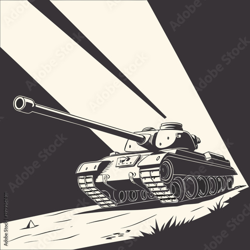 A black and white tank on a road