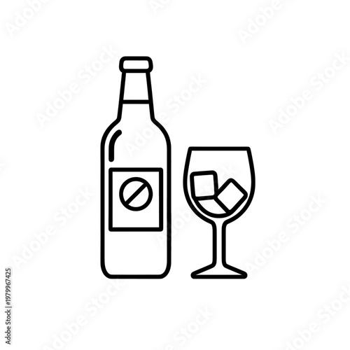 Non-Alcoholic Bottle and Wine Glass Line Icon