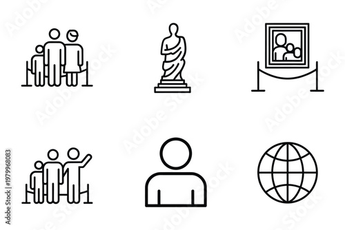 Museum icons depicting people art and global cultural experiences
