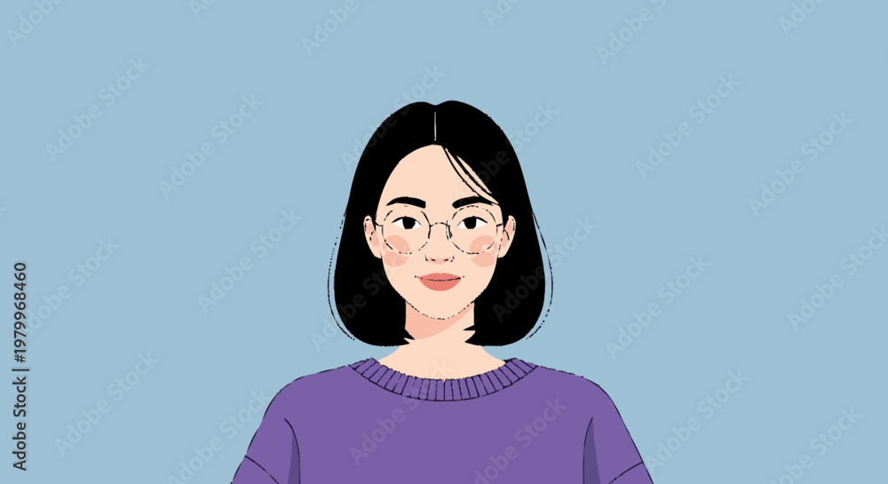 Fototapeta premium Woman with glasses vector illustration against blue background