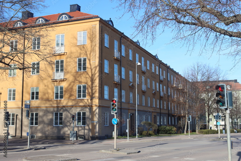 Naklejka premium Sweden. Houses and streets in the city of Linköping. Östergötland province.