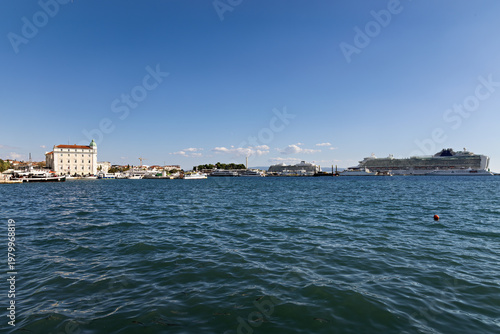Port with ferries and cruise ships in Split, Dalmatia, in late summer