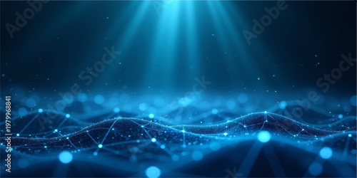 Glowing blue abstract digital design featuring bright starlight effects and a science technology backdrop with motion flare and energy