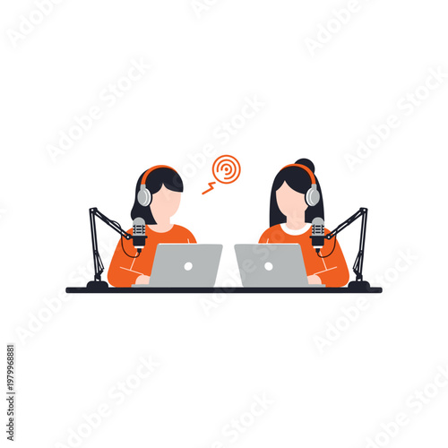 Two individuals engaged in a virtual podcast or online discussion session