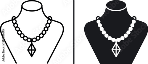 Necklace jewelry display set, elegant pendant accessories on mannequin, fashion vector illustration design collection