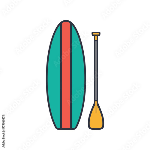 Paddle board and paddle vector illustration in flat style for summer water sports designs