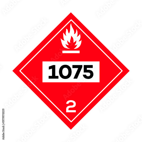 Flammable gas UN 1075 hazard placard for liquefied petroleum gas LPG. 