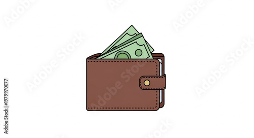 Brown leather wallet filled with cash bills and money.