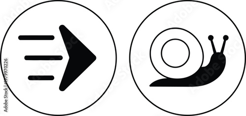A fast arrow and a slow snail comparison icons representing speed versus patience for your business presentations