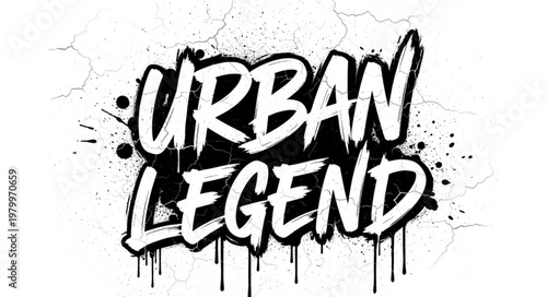 Black graffiti lettering reading urban legend text.