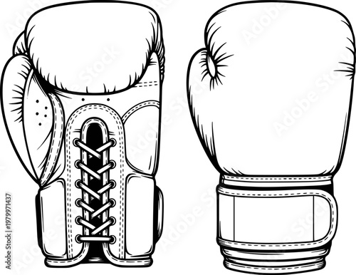 Black and white boxing gloves with laces and straps a white background sport fight