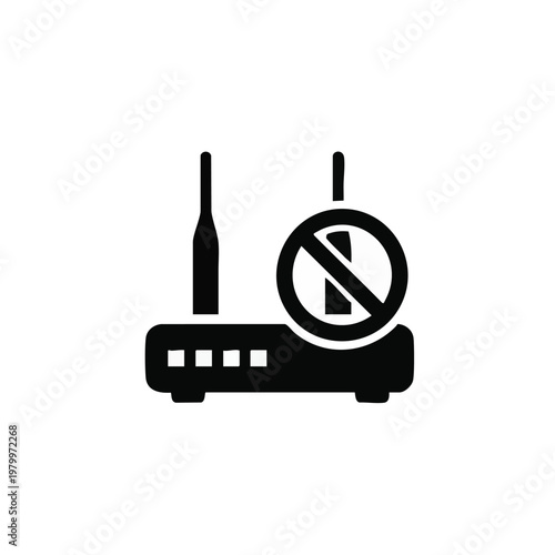 No internet, forbidden WiFi, router icon, wireless network symbol, internet access denied