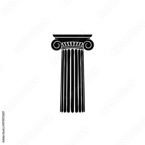 Black greek column, ancient ionic architecture, vector illustration, column capital, black and white design element
