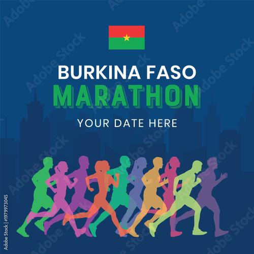 Marathon Race Poster with Colorful Runner Group