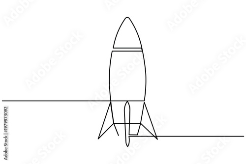 Rocket continuous one line drawing minimalist space launch vector illustration