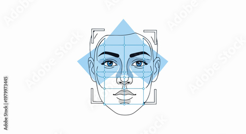 Biometric Facial Recognition Scan Illustration - AI Digital Identity Authentication and Cyber Security Concept