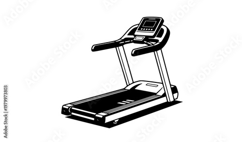 Gym treadmill equipment vector illustration in perspective view modern fitness machine isolated