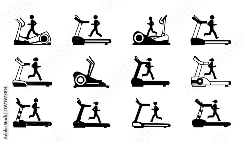 Treadmill machine collection with indoor fitness activity concept vector set isolated on white