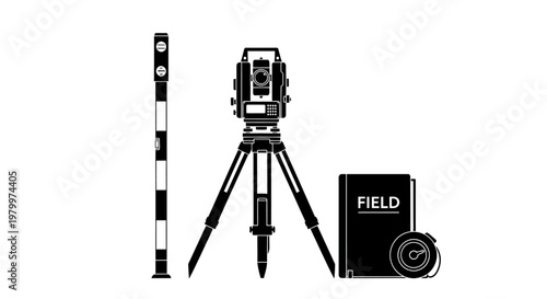 Professional Land Surveying Equipment and Civil Engineering Field Tools Set - High Quality Adobe Illustrator Vector