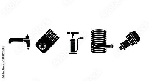 Professional Industrial Tools Set Including Air Pump Hose and Torch - Adobe Illustrator Vector