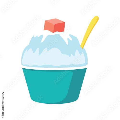 Shaved Ice Dessert Vector Illustration with Spoon and Cube Topping for Summer Design