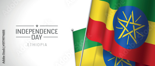 Ethiopia happy independence day greeting card, banner vector illustration