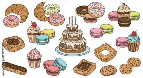 Assorted Sweet Baked Dessert Treats Display.