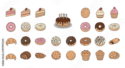 Assorted sweet baked dessert treats.