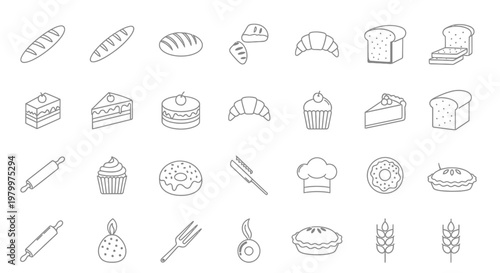 Baked Goods and Kitchen Utensils Icons.