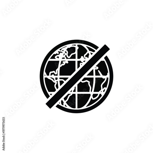 Prohibition, globe, forbidden, earth, ban icon, black and white