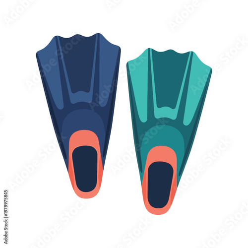 Diving flippers vector illustration isolated on white, colorful swim fins for snorkeling and scuba