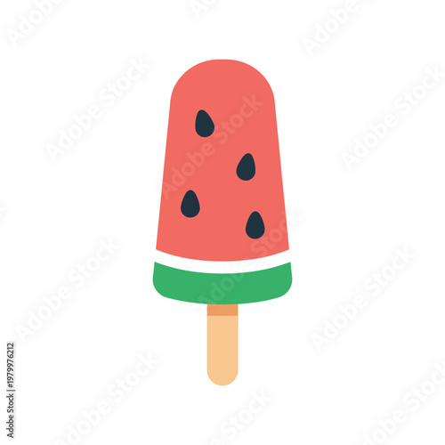 Watermelon Popsicle Vector Illustration – Summer Fruit Ice Cream Icon Isolated on White